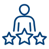 Icon of a person above three stars in a blue outline style.